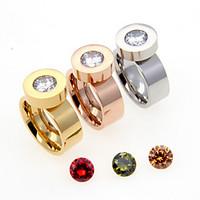 Fashion Women\'s Colorful Screw CZ Diamond Stone Inlaid 316L Stainless Steel Wedding Ring 1pcImitation Diamond Birthstone