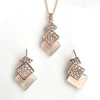 Fashion Sweet Jewelry Set Imitation Opal Basic Alloy Square 1 Necklace 1 Pair of Earrings For Women Party Halloween Birthday Thank