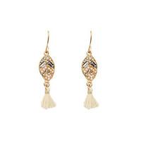 Fashion Women Stone Set Fabric Tassel Drop Earrings