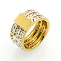 Fashion 3 Row Cubic Zirconia 10mm Width Stainless Steel Rings For Women 18K Gold Plated Jewelry