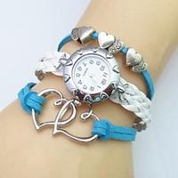 fashion handmade womens watch love heart leather weave band cool watch ...