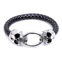 Fashion Euramerican Style Men Skull Snake Twine Black Alloy Leather ChainLink Bracelet(1 Pc) Christmas Gifts