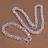 fashion silver plated necklace bracelet jewelry set silver