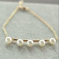 Fashion Pearl 20cm Women\'s Alloy Charm Bracelet(Gold, Silver)(1 Pc)