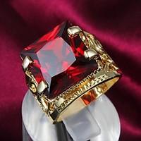 Fashion Golden Red Zircon Statement Ring For Women (1 pc)