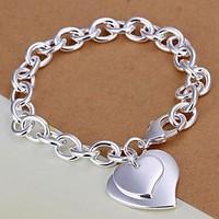 Fashion Double Heart 925 Silver Charm Bracelets 1pc Jewelry Christmas Gifts