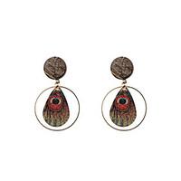 Fashion Women Circular Metal Peacock Feathers Shaped Alloy Drop Earrings