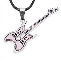 Fashion Inlay Rhinestone (Guitar Pendant) Silver Titanium Steel Pendant Necklace(1 Pc)