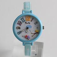 fashion watch quartz pu band cartoon casual blue pink yellow brand