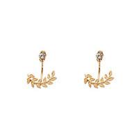 Fashion Women Stone Set Leaf Front And Back Earrings(one earring two ways to wear)