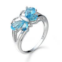 Fashion Shiny Blue Red Topaz CZ Multi-Color Silver Ring Size 6 7 8 9 10 11 Beautiful Butterfly For Women\'s Handmade Jewelry