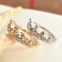 fashion retro palace temperament hollow carved crown zircon ring weddi ...