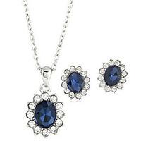 Fashion Blue Gem Alloy Earrings Necklace Set(1Set)