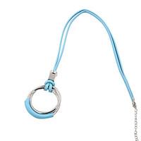 Fashion Women Trendy PU Leather Wrapped Double Circle Metal Pendant Leather Chain Necklace