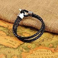 Fashion Men\'s Black Weave Leather Bracelets