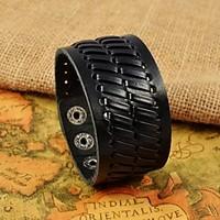 fashion mens black herringbone wide leather bracelets