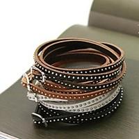 Fashion Multilayer Thin Rivet Twine 90cm Leather Bracelet(Coffee, Black, Brown, White)(1 Pc) Christmas Gifts