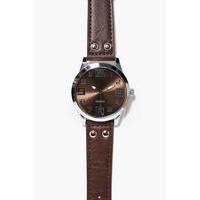 face pu strap watch dark brown