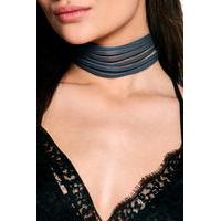 Faux Suede Ribbon Detail Wide Choker - grey