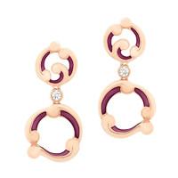 Faberge 18ct Rose Gold 0.10ct Diamond Purple Enamel Rococo Drop Earrings