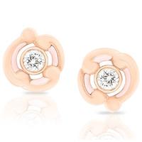 Faberge Rococo Rose Gold 0.30ct Diamond Pink Enamel Earrings