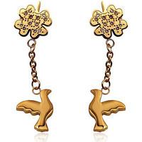 fashionvictime woman earrings clover and bird 18ct gold plated cubic z ...