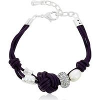 fashionvictime woman bracelet braided rhodium plated leather pearl wom ...