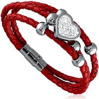 fashionvictime woman bracelet heart stainless steel leather cubic zi w ...