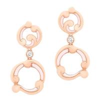 Faberge 18ct Rose Gold 0.10ct Diamond Pink Enamel Rococo Drop Earrings