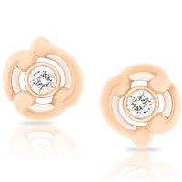 Faberge Rococo Rose Gold 0.30ct Diamond White Enamel Earrings