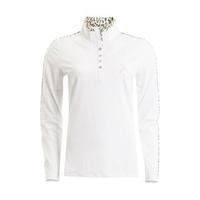 Fawn High Collar Long Sleeve Polo Ladies 8 Khaki/White