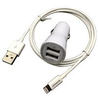 FCC CE certified Car Charge 1A/2.1A Double output Apple MFi Certified Lightning Falt cable For iPhone 6 iPad iPod