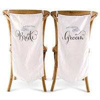 Feather Whimsy Bride and Groom Chair Banner Set