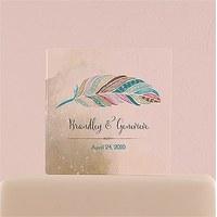 Feather Whimsy Personalised Clear Acrylic Block Cake Topper