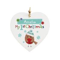 felt stitch robin my 1st christmas wooden heart decoration
