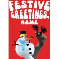 festive snowman personalised christmas card