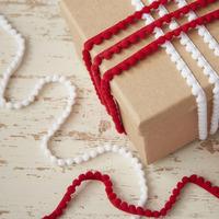 festive red and white pom pom ribbon kit