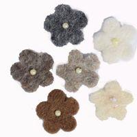 FELT 2.5CM MINI FLOWER WITH BEAD 6PCS NATURAL 2 374471