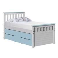 ferrara long single captains storage bed white with baby blue