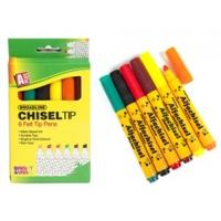 Felt Chisel Tip Yellow Pink Blue Green Marker Pens Home Office Desk Stationary