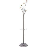 FESTY 5 HOOK COAT & UMBRELLA STAND - SILVER/WOOD