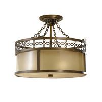 Feiss 3 Lamp Semi Flush Ceiling Light with Aged Oak Glass Shade