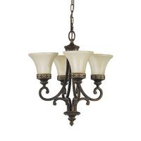 Feiss 4 Lamp Single Tier Chandelier with Amber Snow Scavo Glass Shade