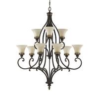 Feiss 9 Light Multi Tier Chandelier with Amber Snow Scavo Glass Shade
