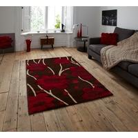 Felice Cheap Carved Deep Red & Brown Floral Print Rugs 216 - 80cm x 150cm (2\'7\