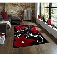 felice black rugs red contemporary flower motif mat oc15 80cm x 150cm  ...