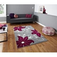 Felice Soft Modern Grey & Purple Flower Print Rugs OC15 - 80cm x 150cm (2\'7\