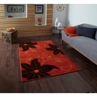 Felice Warm Brown & Burnt Orange Rugs Carved Flower Print Rug OC15 - 60cm x 120cm (2\' x 4\')