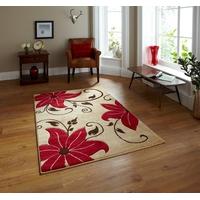 Felice High Quality Carved Red & Beige Floral Print Rug OC15 - 80cm x 150cm (2\'7\