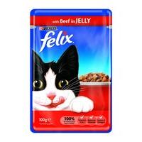 Felix Cat Food Pouch Beef in Jelly, 100 g - Pack of 20